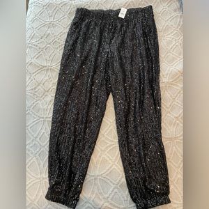 Loft Black Sequin Joggers M NWT